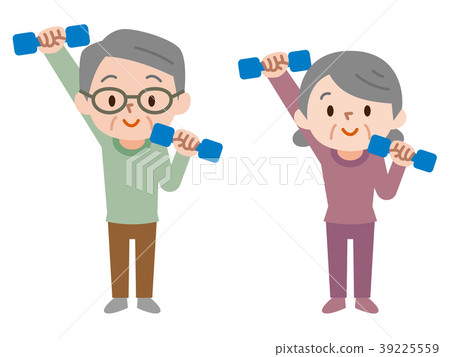 Senior couple doing dumbbell exercises 39225559