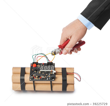 Hand with pliers and dynamite bomb Hand with pliers and dynamite bomb 39225729