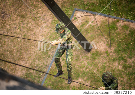 Soldier training rappel with rope. 39227210