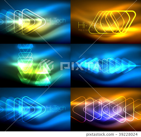 Vector collection of glowing neon shapes in dark 39228024