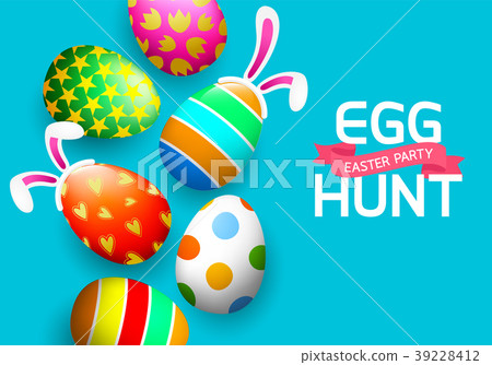 Colorful Easter eggs and ears of a rabbit.  39228412