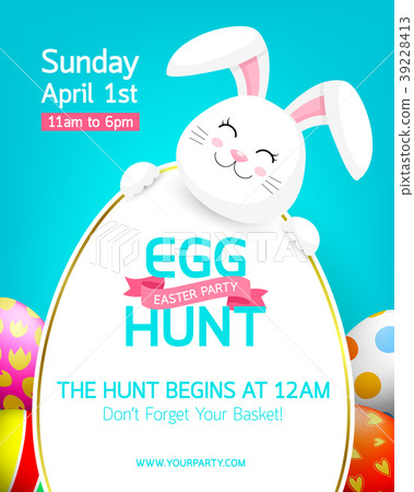 Party poster for Easter Egg Hunt with cute  bunny. 39228413