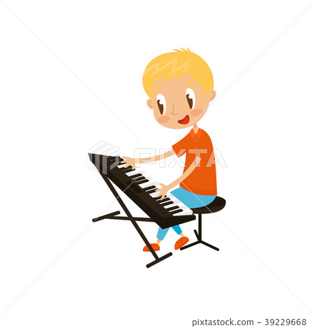 Young keyboardist playing on synthesizer, little 39229668