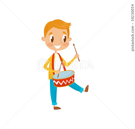 Cute boy playing drum, little musician character Cute boy playing drum, little musician character 39230054