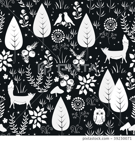 Cute vector seamless pattern with forest plants - Stock Illustration ...