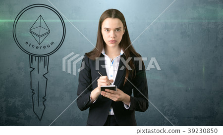 Beauty young business woman standing near sketches 39230850