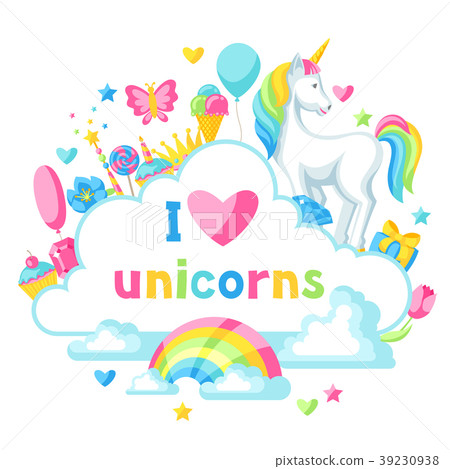 Print or card with unicorn and fantasy items Print or card with unicorn and fantasy items 39230938