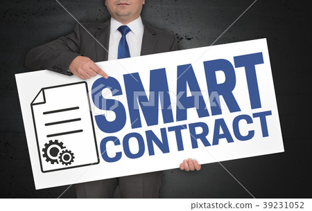 Smart contract poster is held by businessman Smart contract poster is held by businessman 39231052