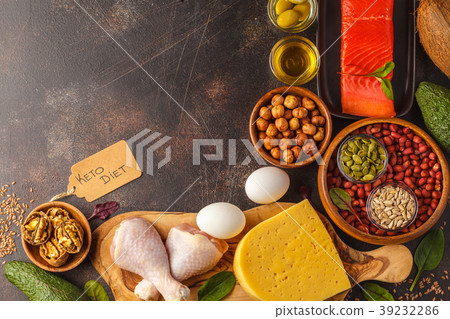 Keto (ketogenic) diet concept, food background 39232286