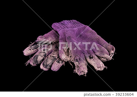 Pair of shabby mittens on black, concept Pair of shabby mittens on black, concept 39233604