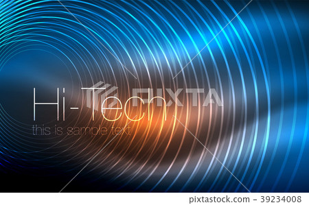 Circular glowing neon shapes, techno background 39234008