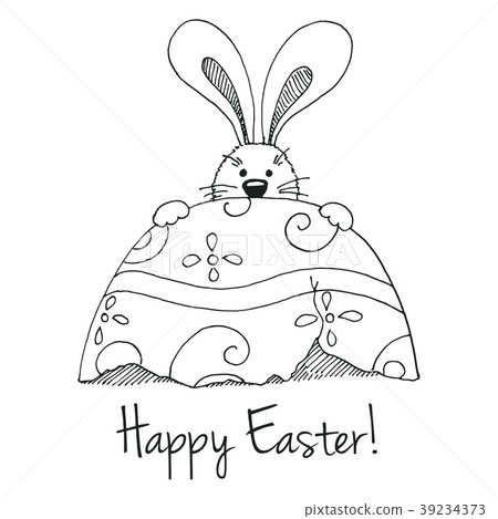 Sketch of Easter bunny and Easter egg. Sketch of Easter bunny and Easter egg. 39234373