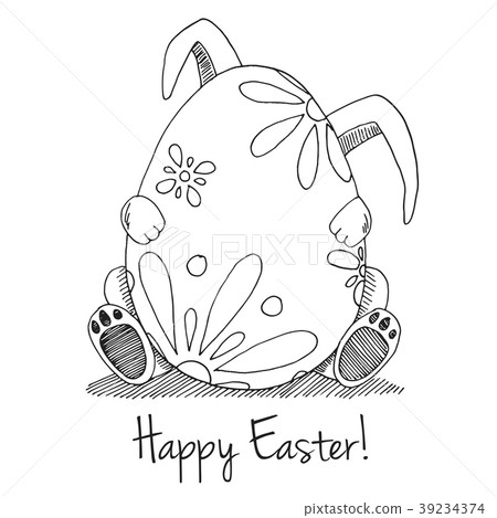 Sketch of Easter bunny and Easter egg. Sketch of Easter bunny and Easter egg. 39234374