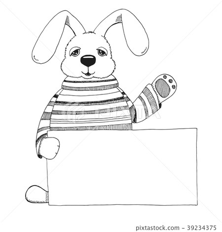 Sketch of a rabbit with a poster. Vector. Sketch of a rabbit with a poster. Vector. 39234375
