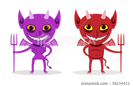 Skinny imp and fat devil, front view, vector art 39234411