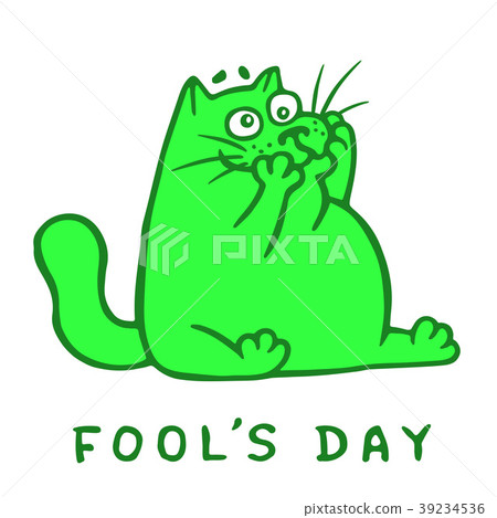 Cartoon fat green cat makes a crazy face. Vector Cartoon fat green cat makes a crazy face. Vector 39234536
