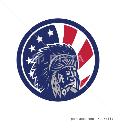 Native American Indian Chief USA Flag Icon 39235115