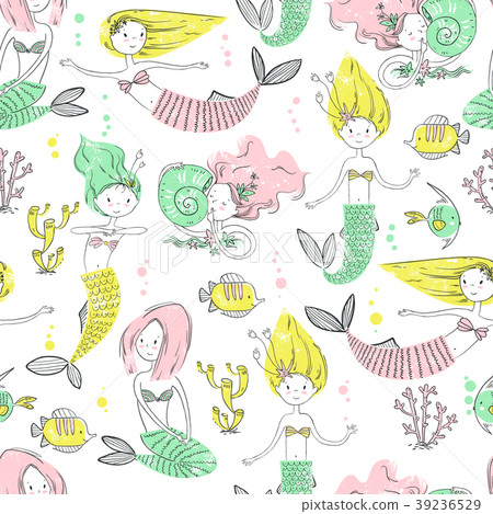 Cute little mermaid seamless pattern. Believe in Cute little mermaid seamless pattern. Believe in 39236529