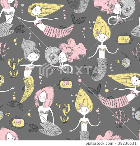 Cute little mermaid seamless pattern. Believe in Cute little mermaid seamless pattern. Believe in 39236531