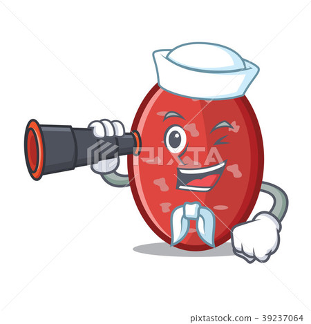 Sailor with binocular salami mascot cartoon style 39237064
