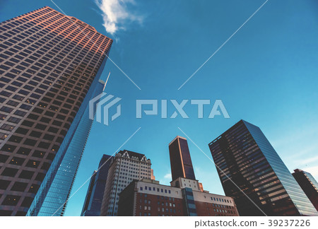 Looking up at skyscrapers in LA 39237226