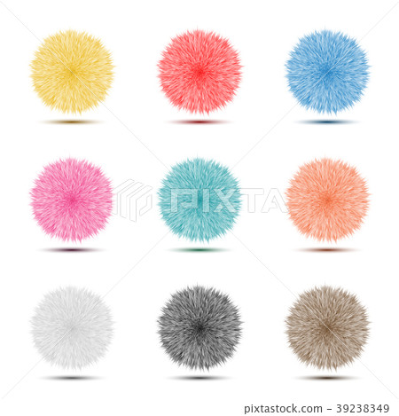 Set of colorful Pompon Fluffy hairy ball icon Set of colorful Pompon Fluffy hairy ball icon 39238349