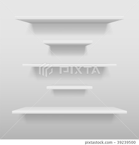 Empty white shop or exhibition shelf, retail white Empty white shop or exhibition shelf, retail white 39239500