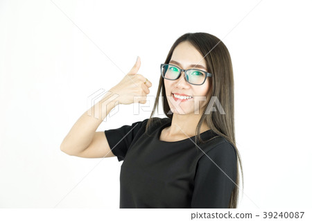Asian young business woman with thumb up isolated. Asian young business woman with thumb up isolated. 39240087