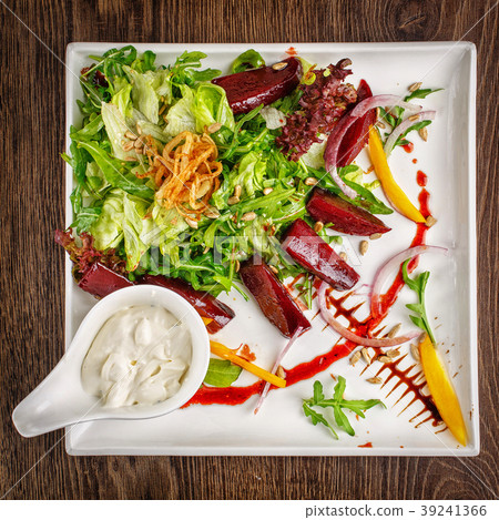 salad with fresh vegetables and caramelized beet salad with fresh vegetables and caramelized beet 39241366