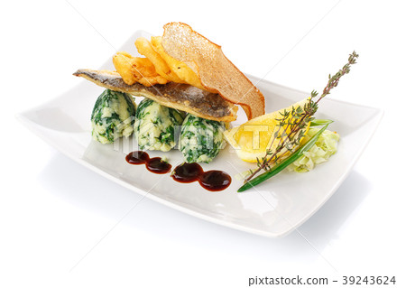 Fish with lemon and herbs. Isolated on white Fish with lemon and herbs. Isolated on white 39243624