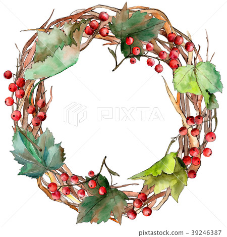Leaves currant wreath in a watercolor style. 39246387