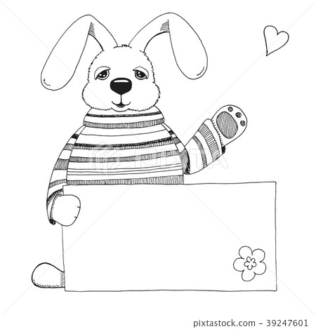 Sketch of a rabbit with a poster. Vector. Sketch of a rabbit with a poster. Vector. 39247601