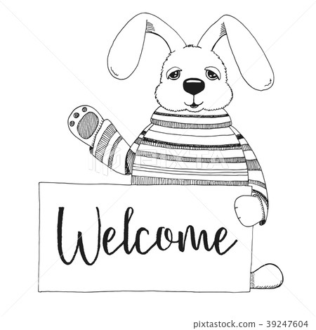 Sketch of a rabbit with a poster. Vector. Sketch of a rabbit with a poster. Vector. 39247604