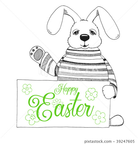 Sketch of a rabbit with a poster. Vector. Sketch of a rabbit with a poster. Vector. 39247605