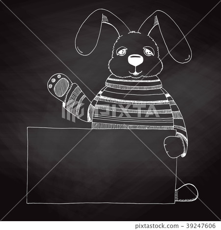 Sketch Easter bunny with a poster Sketch Easter bunny with a poster 39247606
