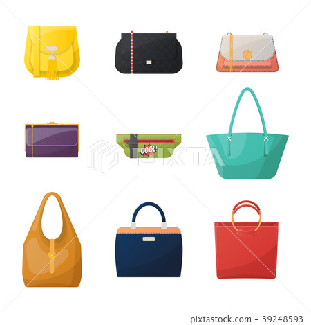 Women or woman, girl and lady fashion bag icons 39248593