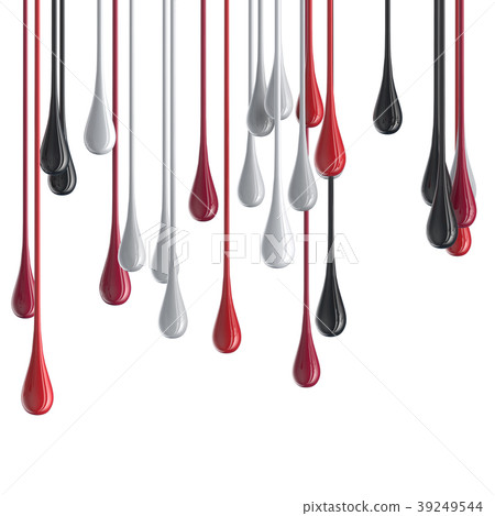 3D red, white and black glossy paint drop blobs 39249544