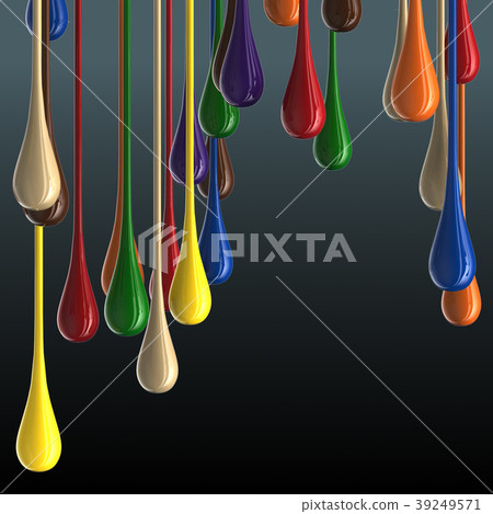 3D multicolor glossy paint drop blobs on black 39249571