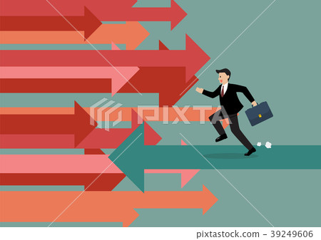 Businessman running in reverse trend 39249606
