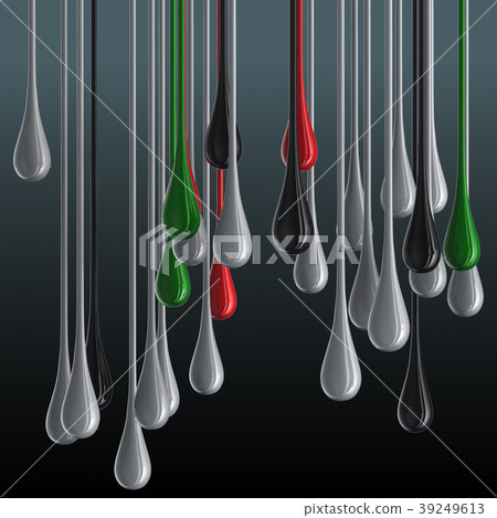 3D multicolor glossy paint drop blobs on black 39249613