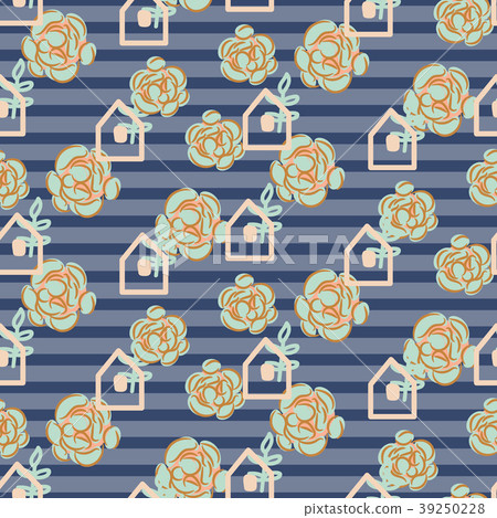 Striped succulent floral seamless vector pattern. Striped succulent floral seamless vector pattern. 39250228