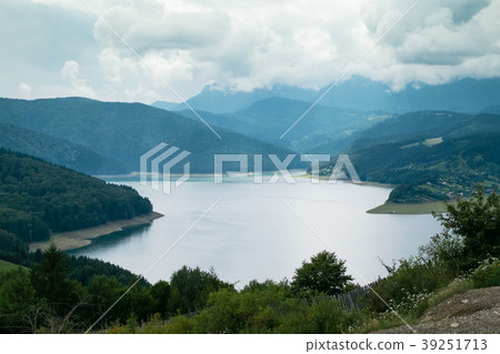 Cloudy landscape view from Lake Bicaz in Romania Cloudy landscape view from Lake Bicaz in Romania 39251713