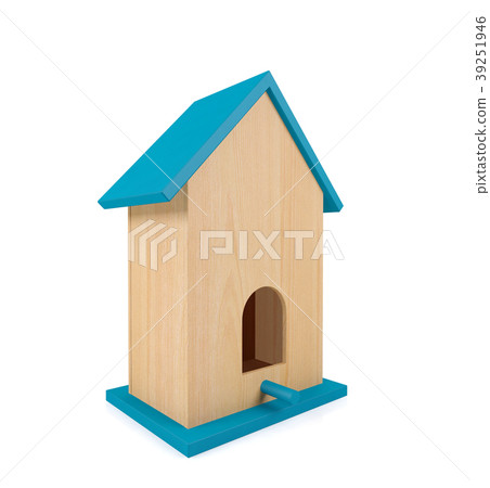 Wooden birdhouse with blue roof 39251946