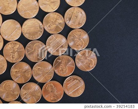 One Cent Dollar coins, United States over black One Cent Dollar coins, United States over black 39254183