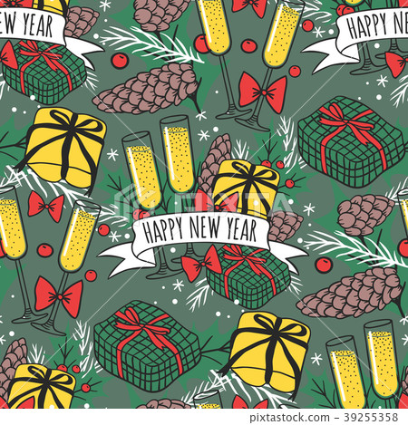 Christmas vector seamless pattern New Year hand - Stock Illustration ...