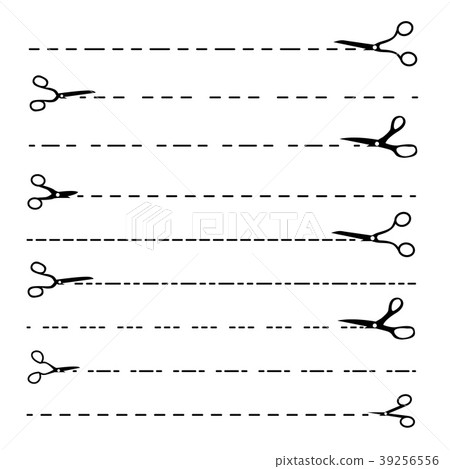 Scissor Line Vector. Set Dotted Cutting Lines Scissor Line Vector. Set Dotted Cutting Lines 39256556