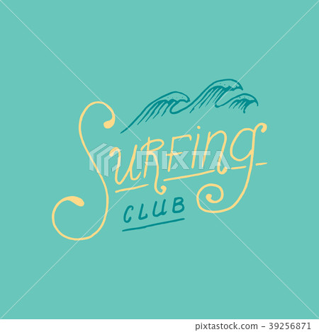 Surf badge and wave, palm tree and ocean. vintage Surf badge and wave, palm tree and ocean. vintage 39256871