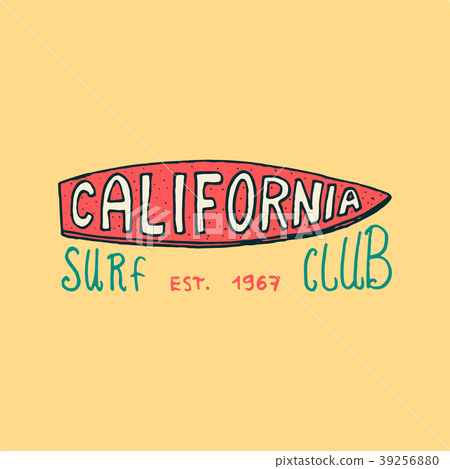 Surf badge and wave, palm tree and ocean. vintage - Stock Illustration ...