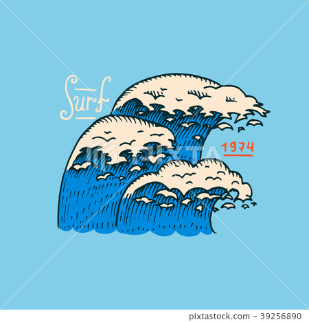 Surf badge, wave and ocean. vintage retro 39256890