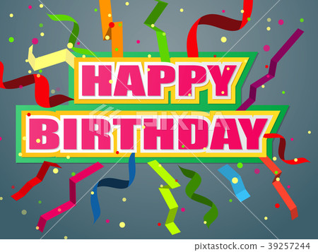 Bright greetings card with birthday. Tapes and con 39257244